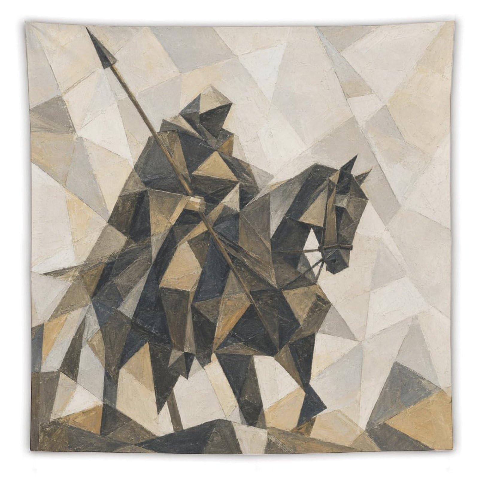 W7C8U2X3 Geometric Horse and Rider Wall Tapestry, Geometric Art Style