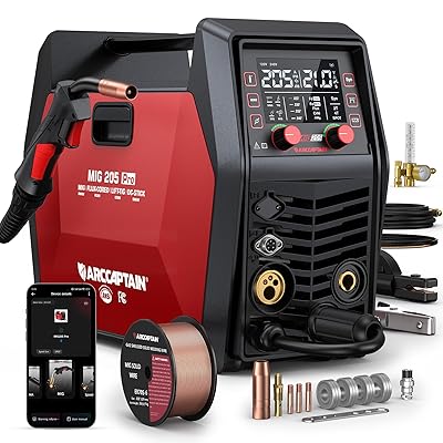ARCCAPTAIN iControl MIG205 Pro MIG Welder 205A 120V 240V Gas MIG/Gasless Flux MIG/MMA Stick/Lift TIG/Spot Welding/Spool Gun Aluminum Welding Machine, 6 in 1 Professional Welder Machine, APP Control