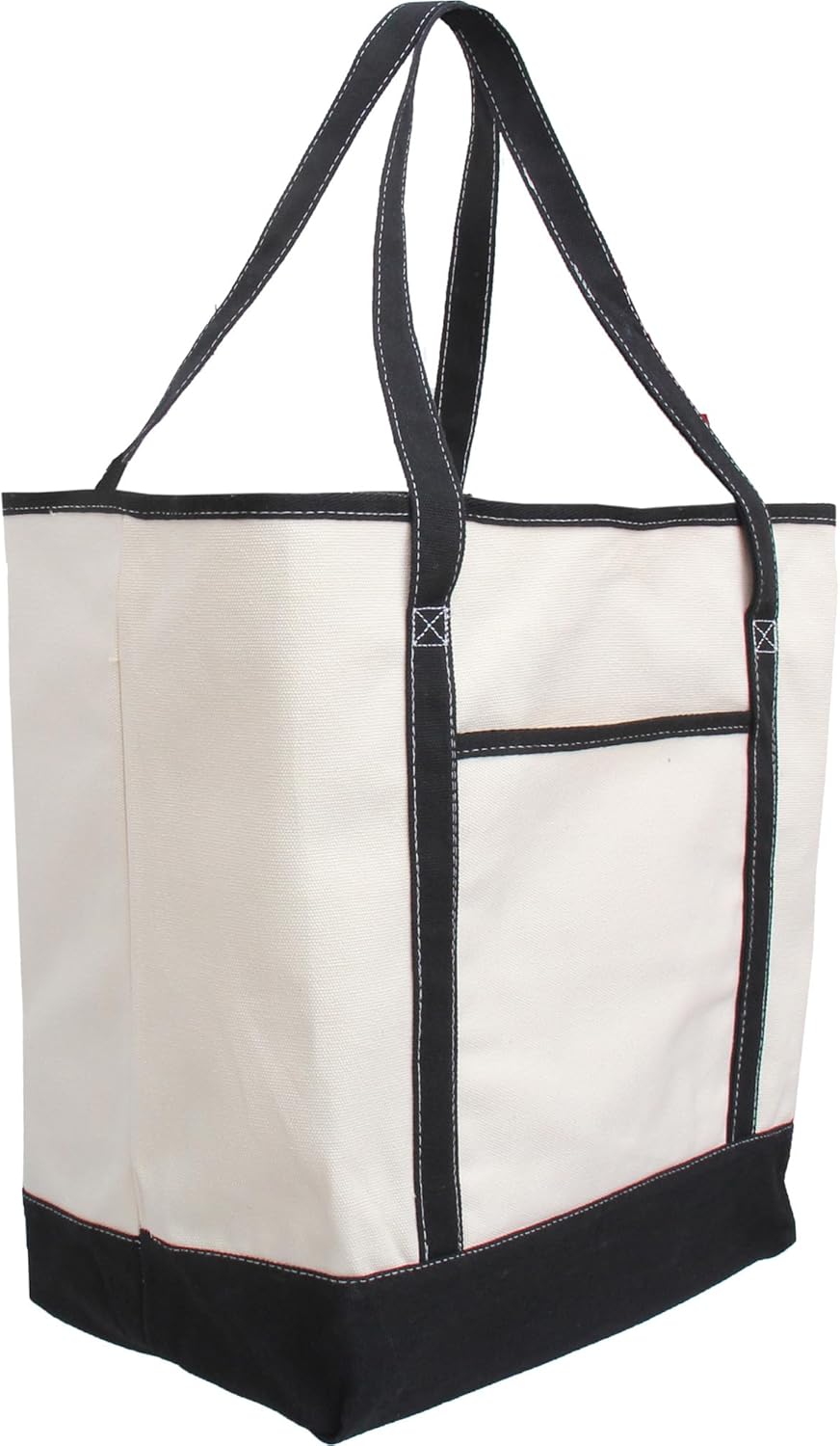 ThreadArt Extra Large 100% Cotton Natural Canvas Tote Bag with Black Handles - 22"x16"x6" - 14 oz Canvas - for Women, Shopping, Beach, Getaways, Gifts