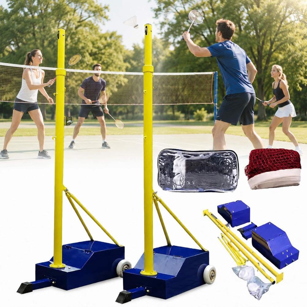 Tragbares Volleyball-Badminton-Netz-Set mit verstellbarer Höhe von 155–210 cm, robuste Basis mit Rollen, Ständer für drinnen und draußen, für Fitnessstudio, Hinterhof, Erwachsene und Jugendliche