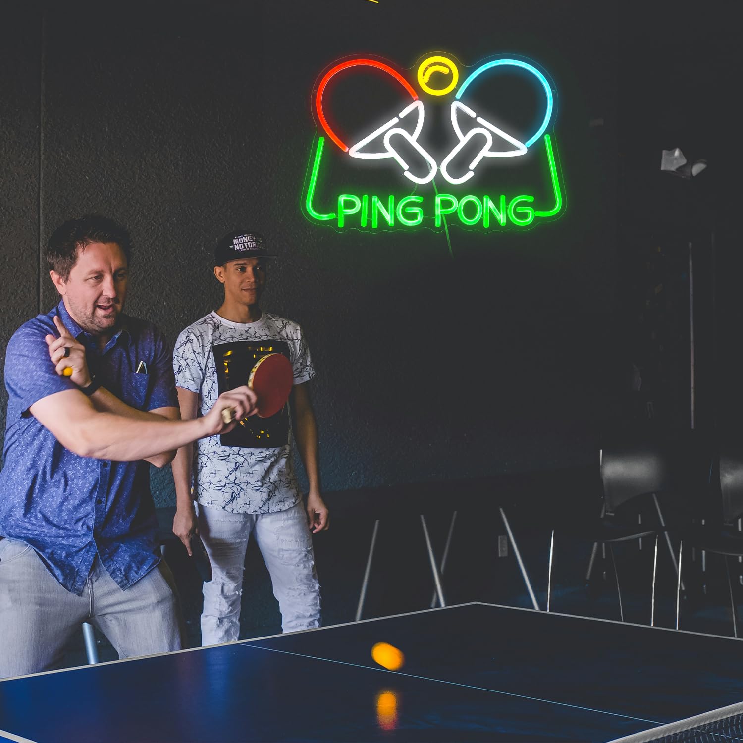 Ping Pong neonowy znak tenisa stołowego LED świecący znak do dekoracji ścian, 16,5 x 11,4 cala, ściemniana przez USB, neonowa lampa do ping ponga, na siłownię, do pokoju gier, sypialni,