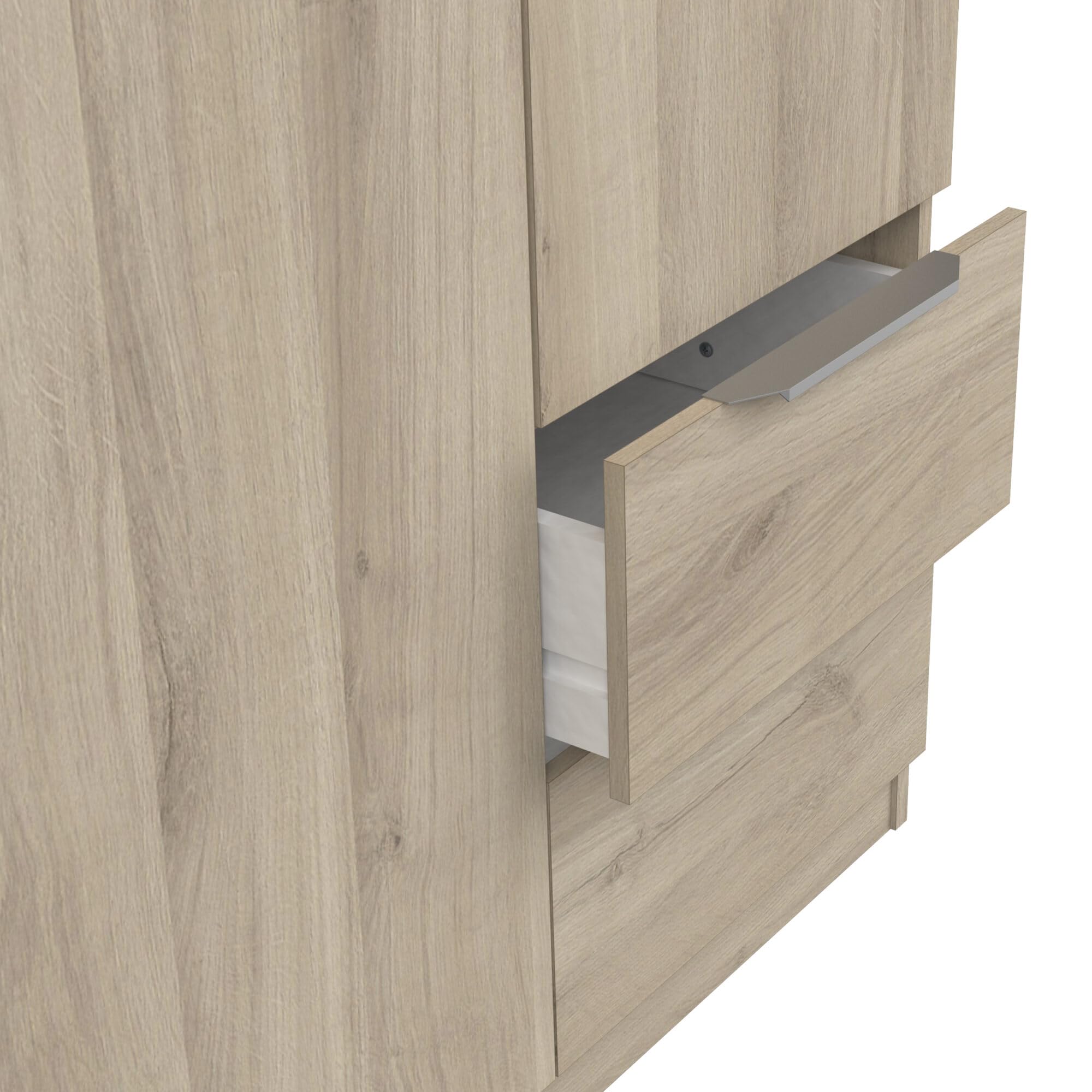 Armoire Dressing avec Penderie Moderne 3 Portes 2 Tiroirs 4 Niches – Coloris Chêne Kronberg - 119,4 x 51,1 x 203 cm