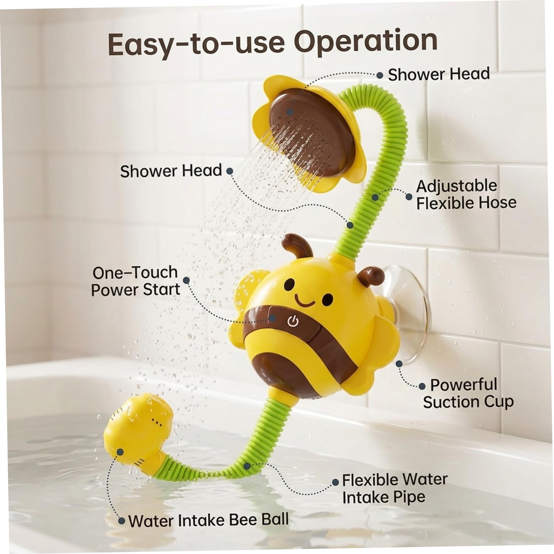 Baby Bath Sprayer, Fun Bee Shower Head for Bathtub with 360° Rotation & Strong Suction Cup, Toddler Bath Toy for Easy Rinsing Baby Sprayer — view 8
