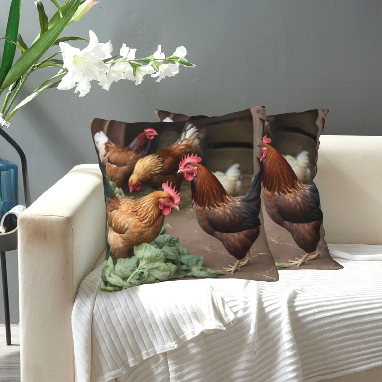 FekiLoot Decorative Throw Pillow Covers Modern Farmhouse Pillowcase Double Sided Cozy Cushion Cover for Sofa Couch Bed 18"X18" Farm Chickens1