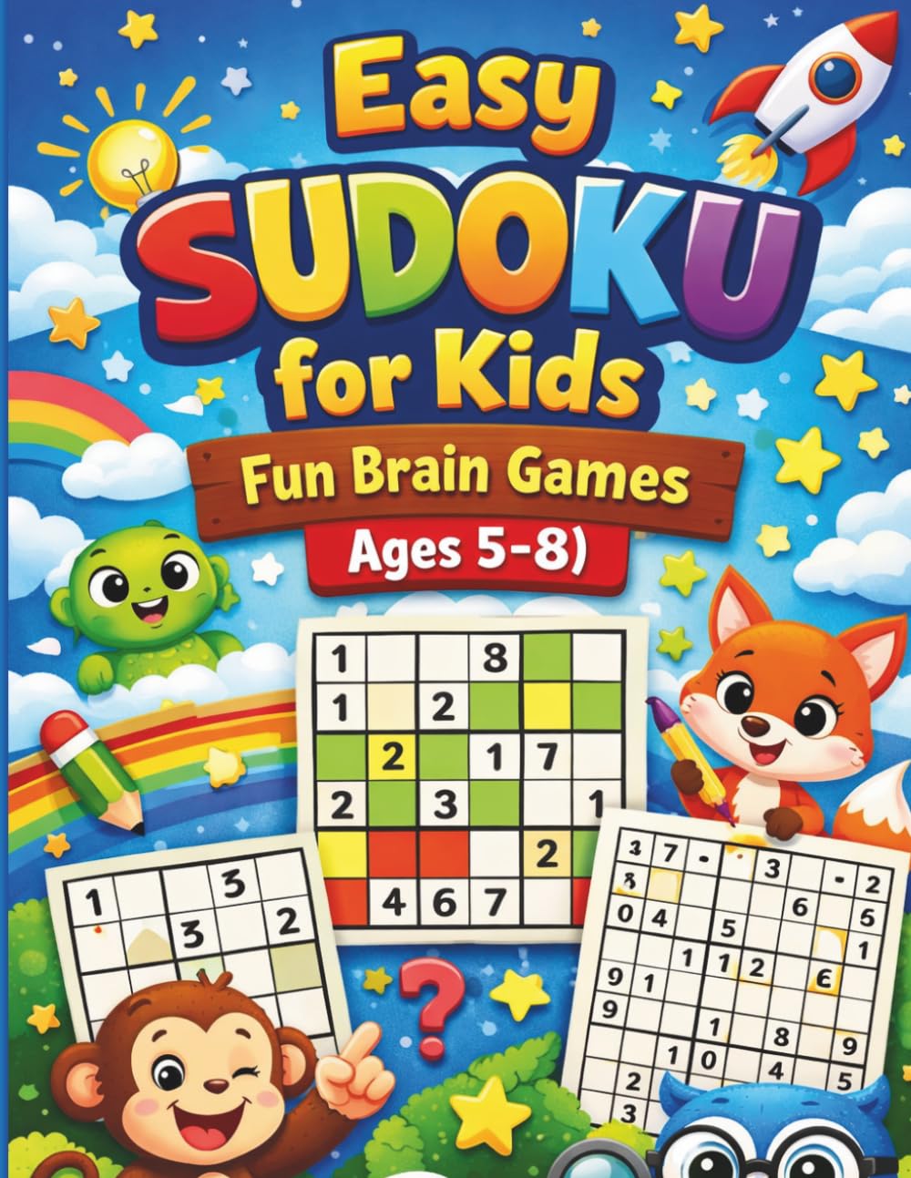 Sudoku for Kids Ages 5-8: Fun Brain Games with 4x4 & 9x9 Puzzles, Beginner Friendly, Improves Focus and Logic Skills
