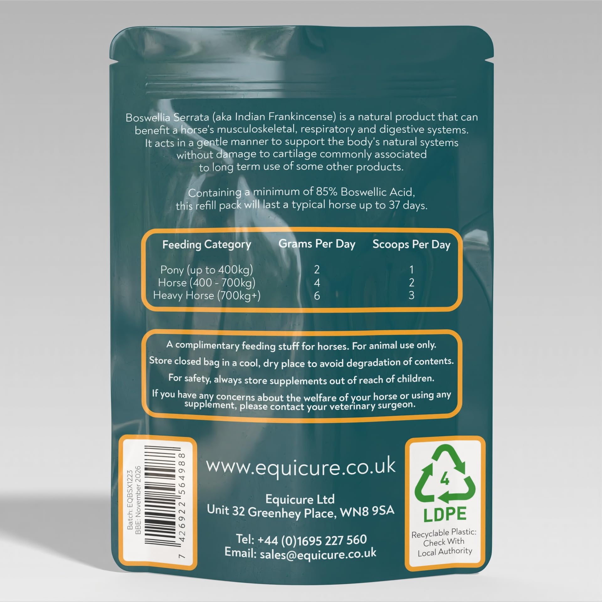 Boswellia Serrata Poudre concentrée pour cheval/poney (recharge de 150 g)