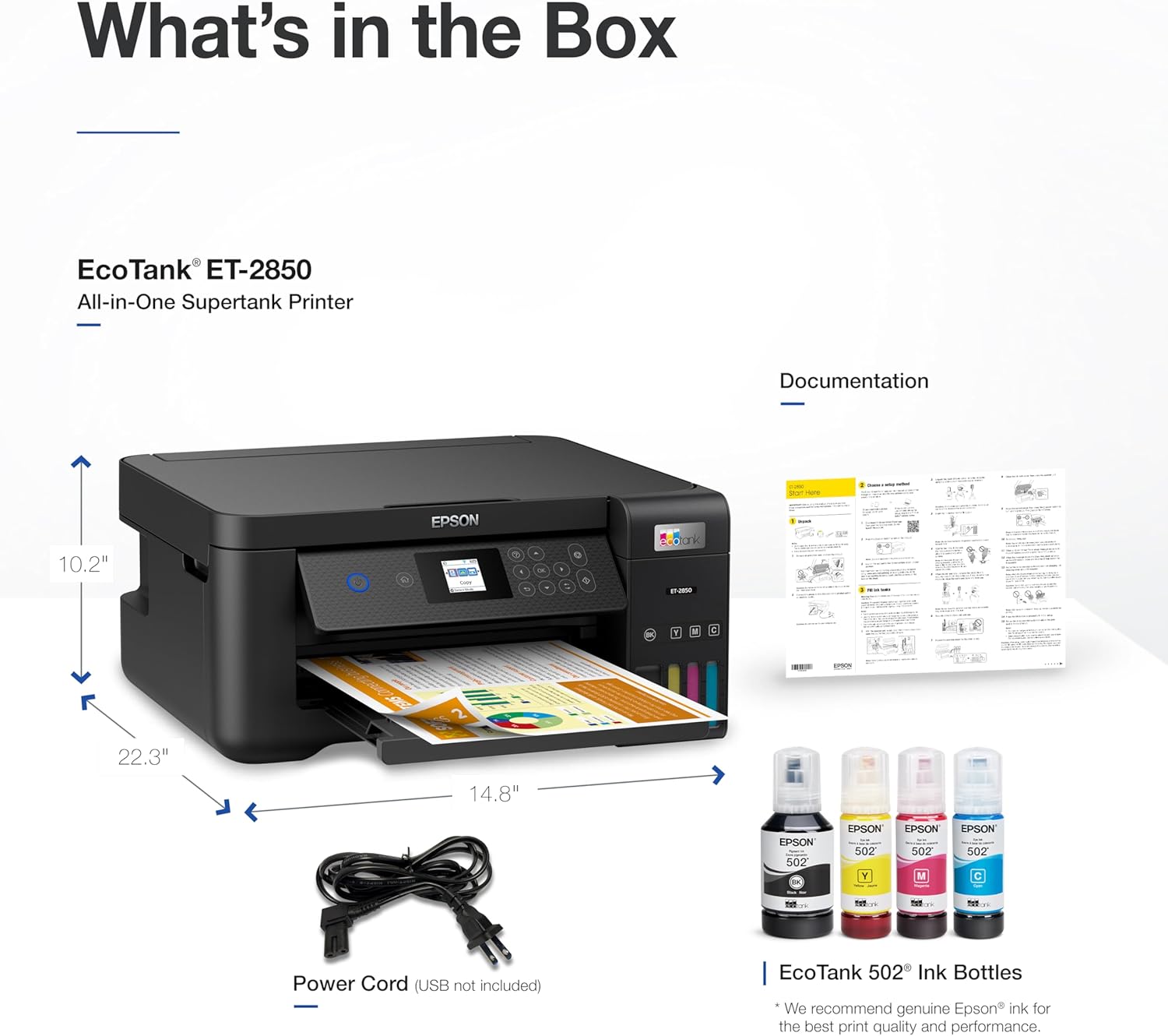 Epson EcoTank ET-2850 Wireless Color All-in-One Cartridge-Free Supertank Printer with Scan, Copy and Auto 2-Sided Printing - Black, Medium