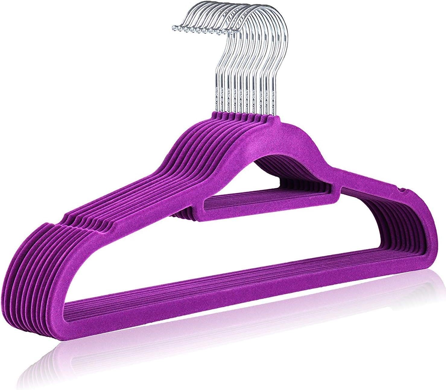 MantraRaj Non-Slip Flocked Velvet Hangers Space Saving Coat Clothes Hangers With Trouser Bar And Tie Bar360° Swivel Hooks, Sturdy To Hold Jumper, Pullovers, Jackets & Hoodies (30 Pack, Purple)