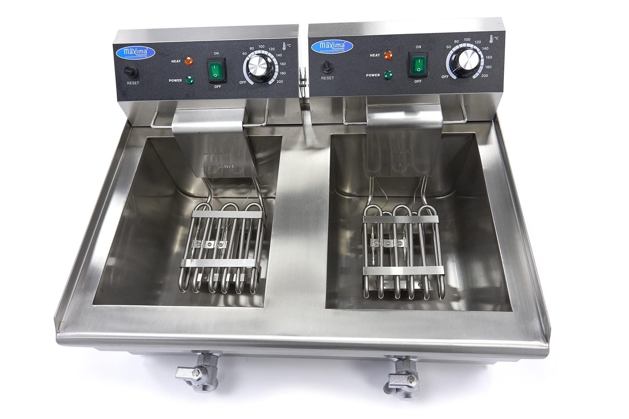 Fritteuse 2x 13 L – 2 Körbe – mit Hahn – Fritteuse – Doppel-Catering-Fritteuse – Edelstahl – Profi – 26 Liter