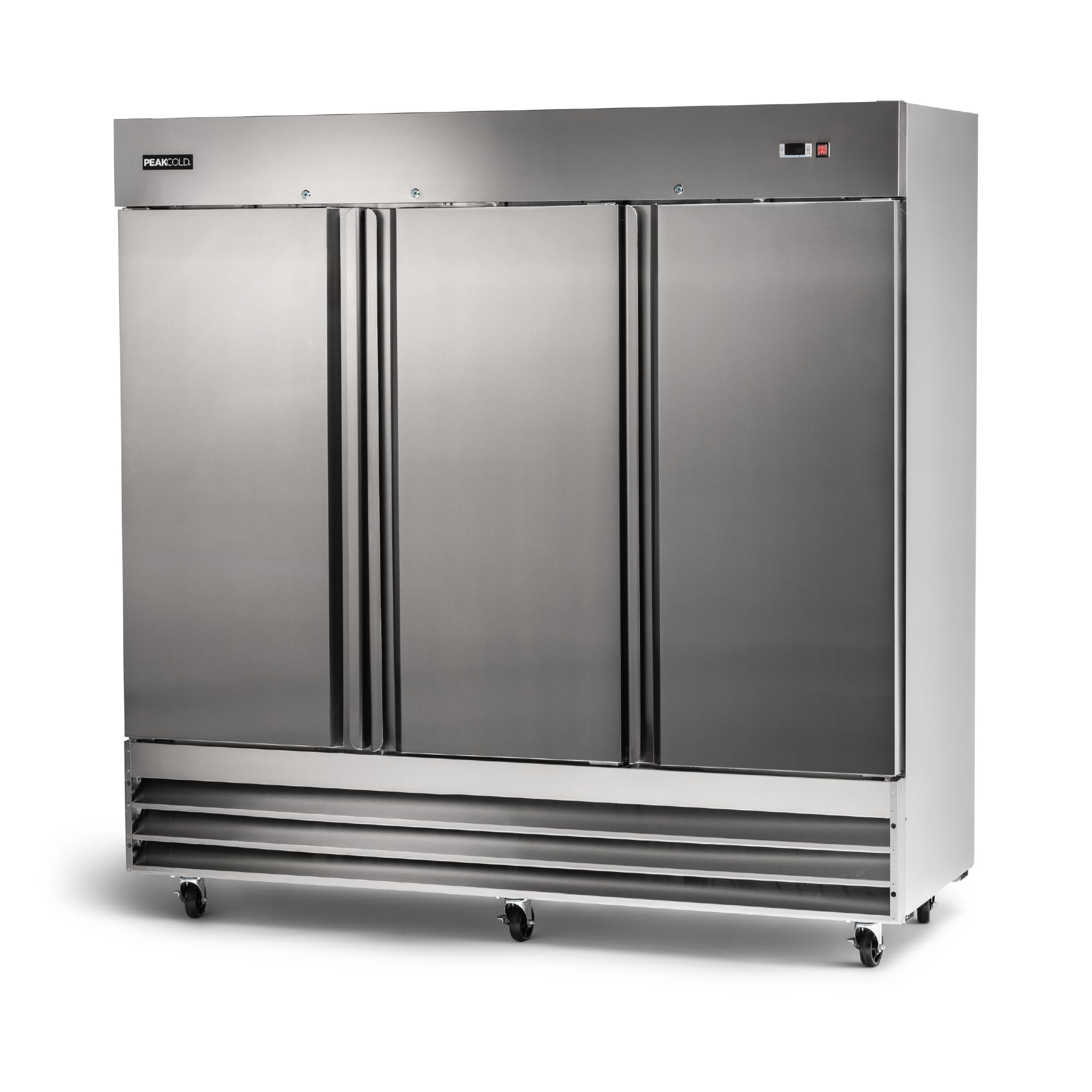 PeakCold 3 Door Commercial Refrigerator, 72 Cu Ft, Stainless Steel