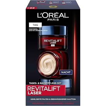L'Or&eacute;al Paris Gesichtspflege Set, Anti-Aging Tagespflege und Nachtpflege mit 3-fach Wirkung - mit Pro-Retinol, Hyaluron und V