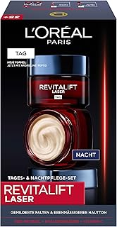 L'Oréal Paris Gesichtspflege Set, Anti-Aging Tagespflege und Nachtpflege mit 3-fach Wirkung - mit Pro-Retinol, Hyaluron und Vitamin C, Revitalift Laser, 2 x 50 ml