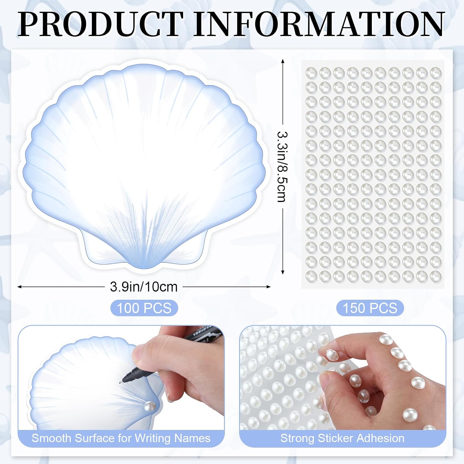 100 Pcs Seashell Name Place Cards Blue Summer Beach Wedding