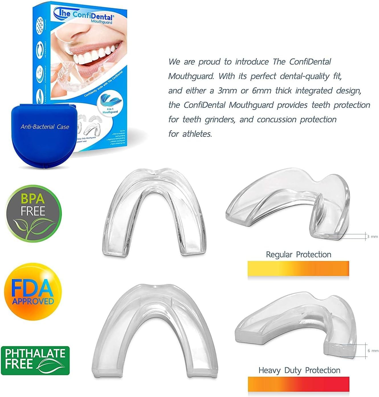 Protectores de boca moldeables para bruxismo, paquete de 5, 3 regulares y 2 resistentes