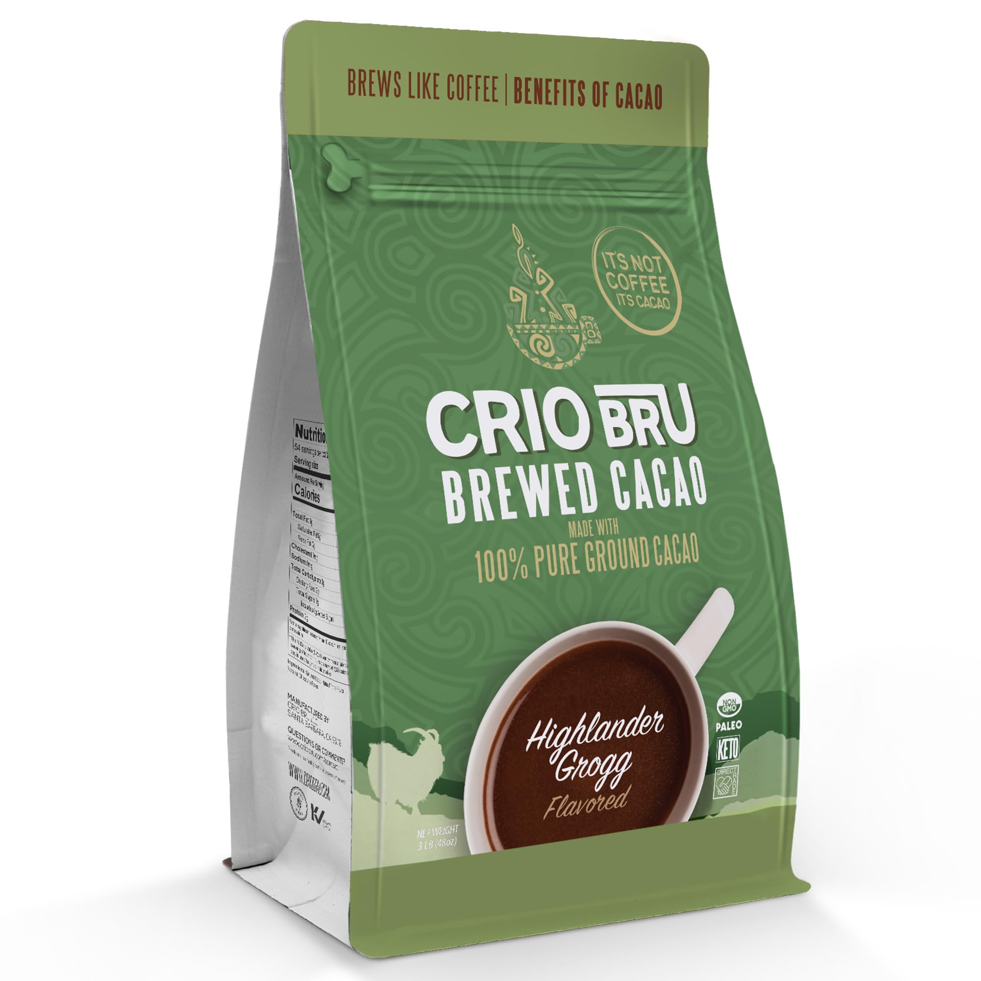 Crio Bru Limited Edition Highlander Grogg Roast | Natural Healthy Brewed Cacao Drink | Great Substitute to Herbal Tea and Coffee | Keto, Whole-30,