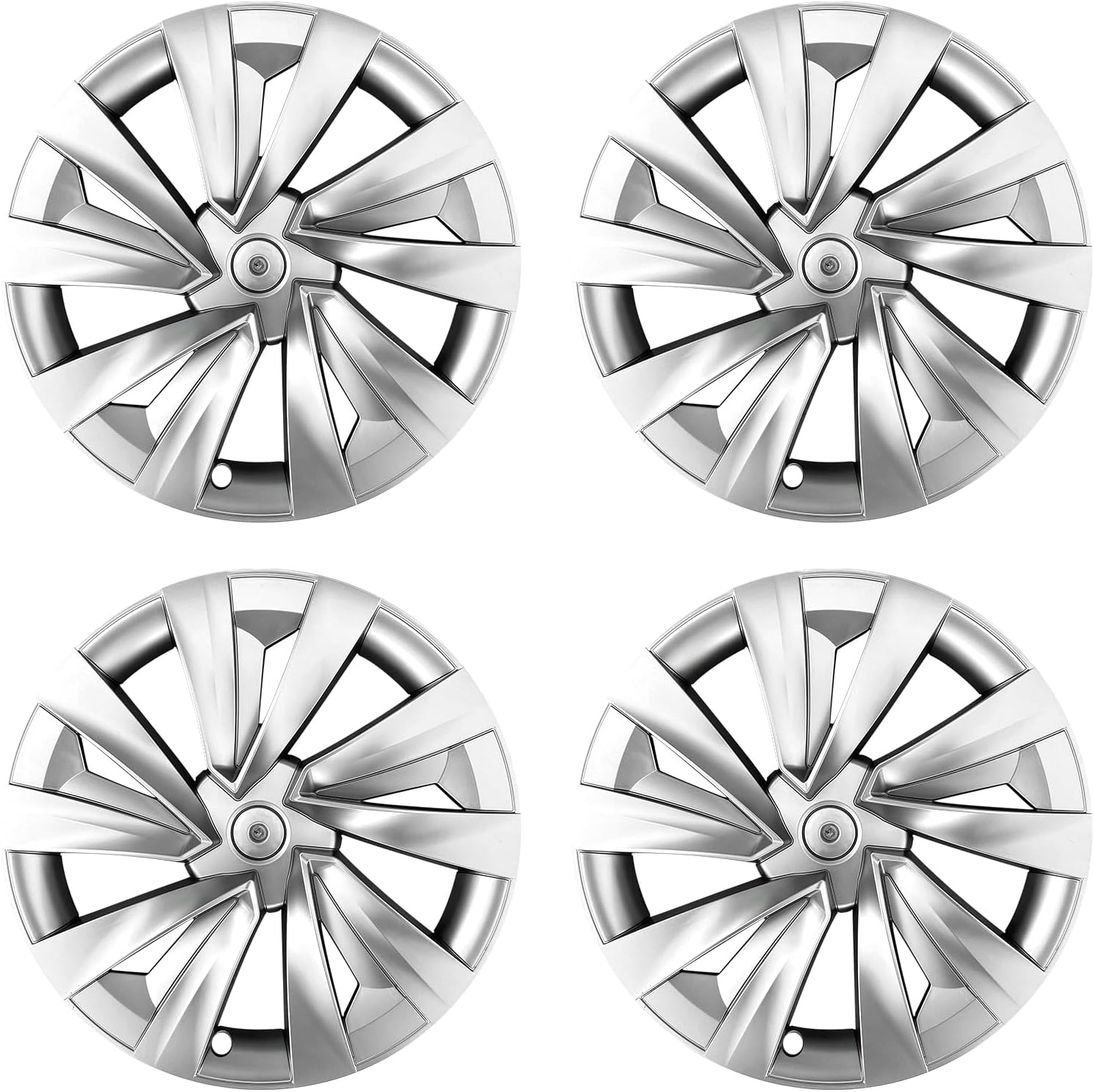 2025+ Model Y Juniper 19" Wheel Cover Aerodynamic Twisted Star Hubcaps 4 PCS, Silver ABS Silver Hubcaps with Snap-On Wheelcover Hub Caps Protect Hubs