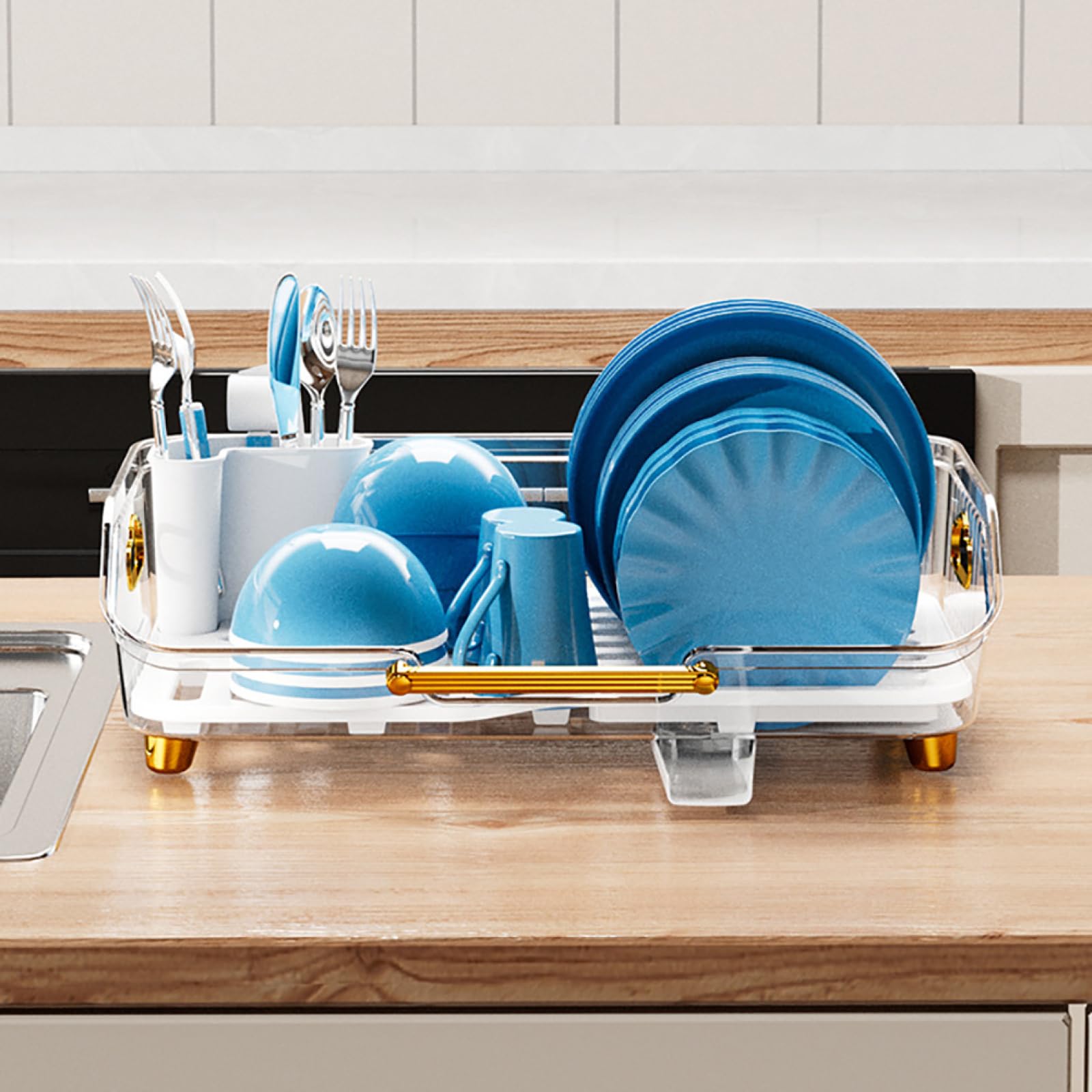Égouttoir À Vaisselle Et Égouttoir|Étagère De Rangement Pour Assiettes|Plateau Séchage Pour Tasses À Vaisselle De CuisineÉgouttoir À Vaisselle Pour Couverts|42,5x26,5x13cm(16,7x10,4x5,1 Pouces),Clair