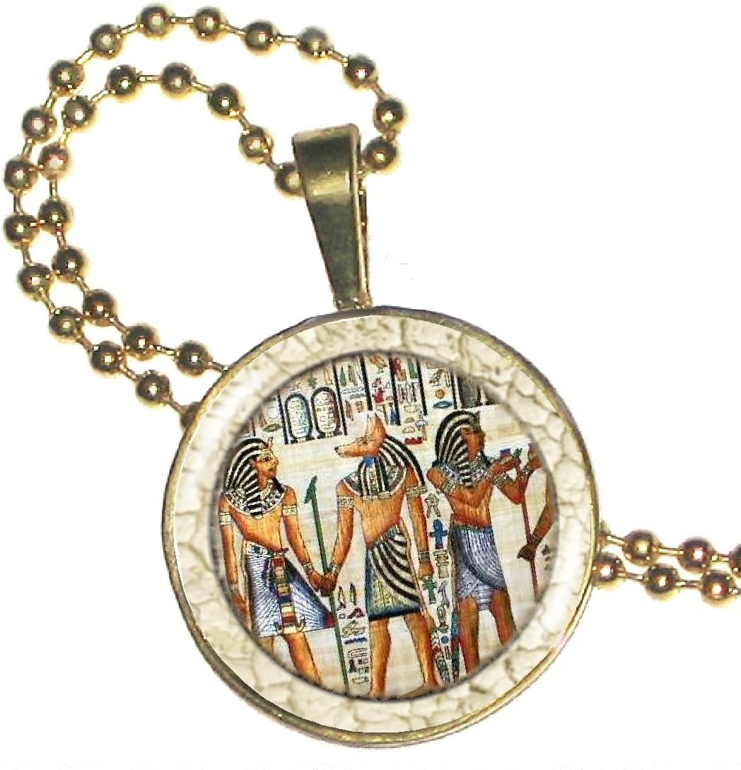 Egyptian God Anubis on Crystal and Silver Plated Pendant w/ 24" Silver Plated Ball Chain