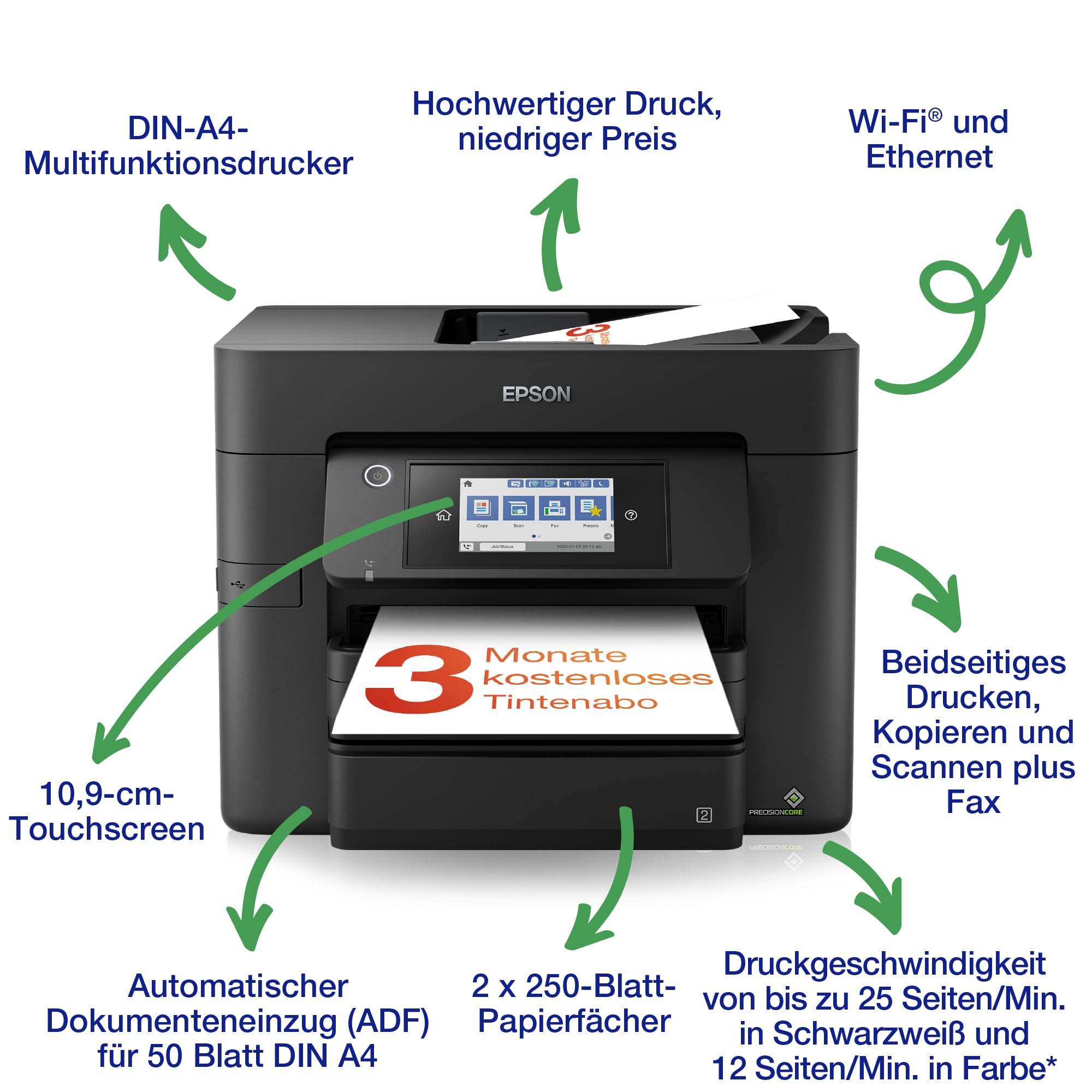 Epson Workforce Pro WF-4830DTWF A4 kabelloser Multifunktions-Tintenstrahldrucker