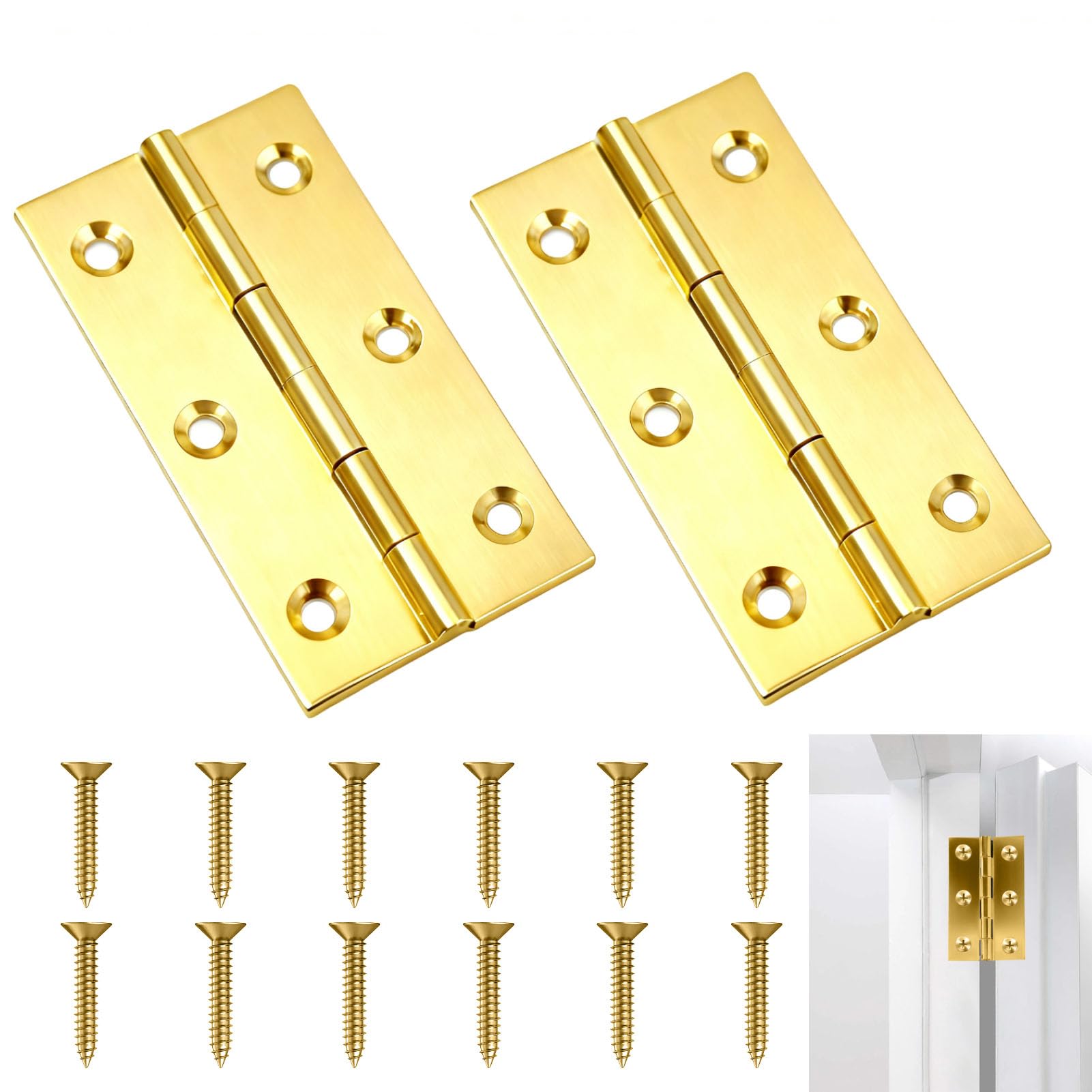 2 Pcs Brass Door Hinges, 2.5 Inch/63mm Brass Butt Hinges, Mini Folding Butt Hinge with Screws Furniture Hinges Durable Cabinet Hinge for Wooden Boxes Jewelry Boxes Wine Cases