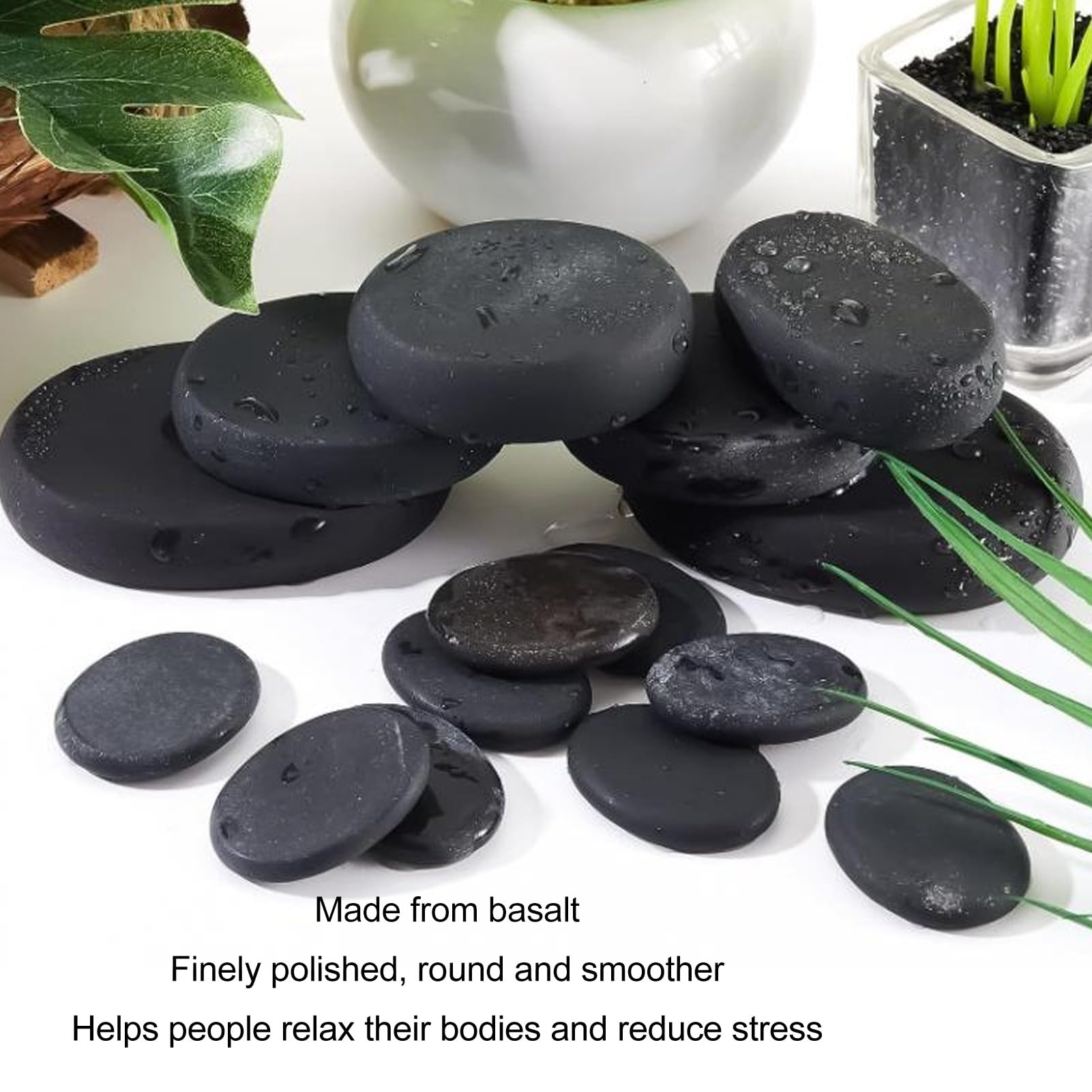 Para masaje con piedras calientes, juego de 36 piedras de basalto, para relajación corporal, alivio de la tensión muscular, uso profesional y de spa en el hogar