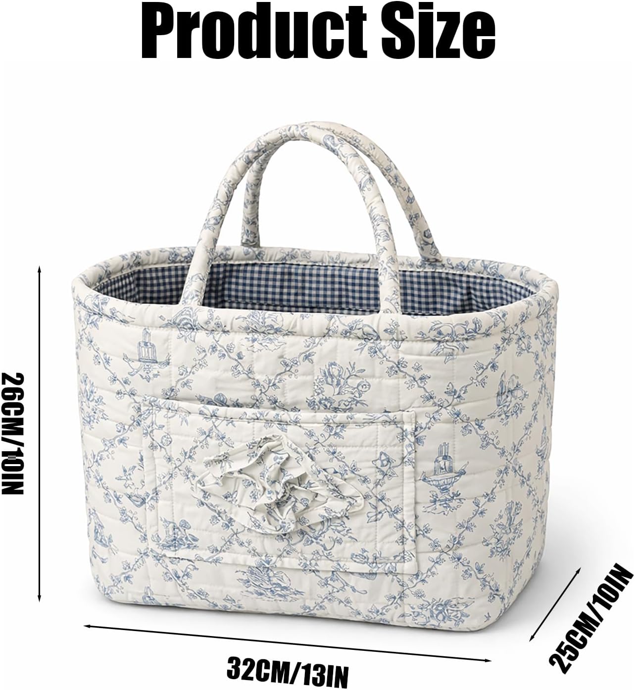 Car Storage Basket, Quilted Fabric Storage Baskets with Handles, Quilted Laundry Basket Boho Floral Print Organizer Bin, Foldable Car Basket for Home, Picnic, Office (E)
