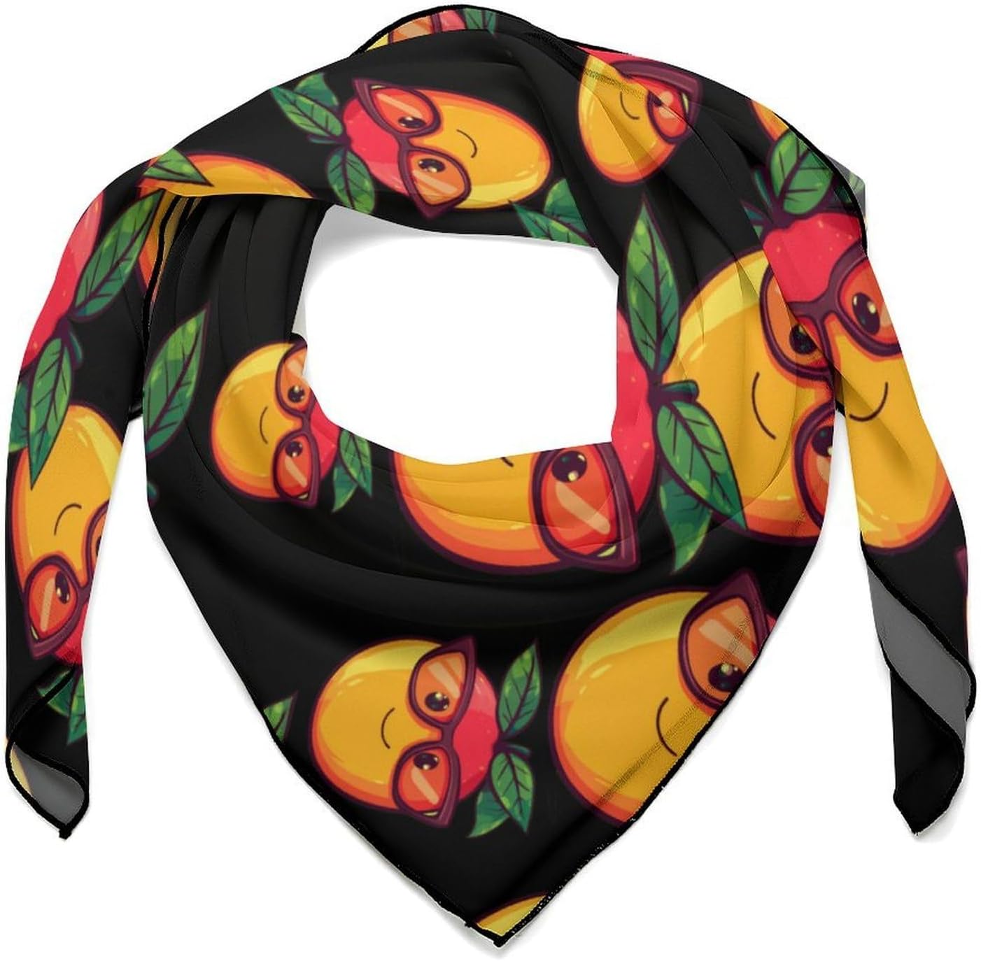 Funny Mango With Glasses Bandana Fashion Head Scarf Square Silk Scarf Print Neck Hair Scarfs for Women Men Gifts