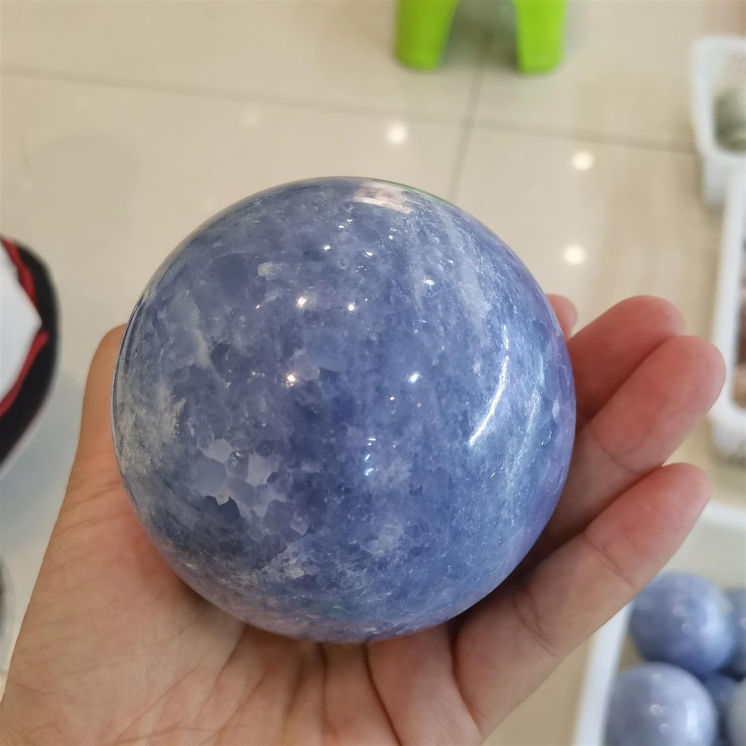 Stone Blue Calcite Quartz Crystal Ball Home Office Decoration Ornaments(71-80mm)