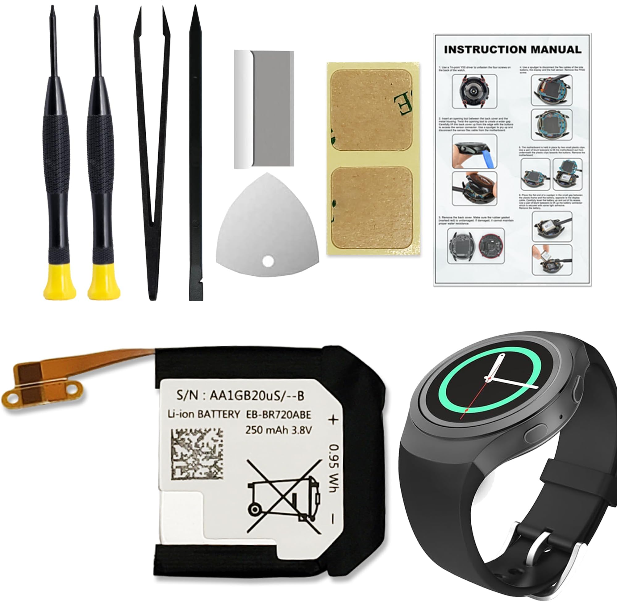 Replacement Battery for Galaxy Gear S2 & Gear S2 Classic, EB-BR720ABE Battery Compatible with Samsung Gear S2 & Gear S2 Classic SM-R720 SM-R732, with Repair Tools & Instruction