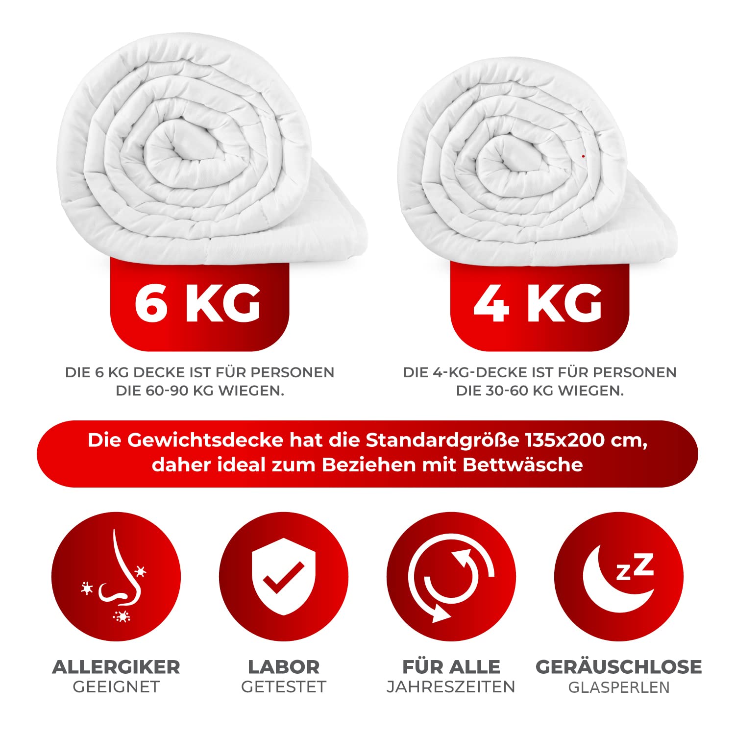 STERNKIND® Gewichtsdecke 135x200 Therapiedecke 4 kg beschwerte Decke mit Glasperlen