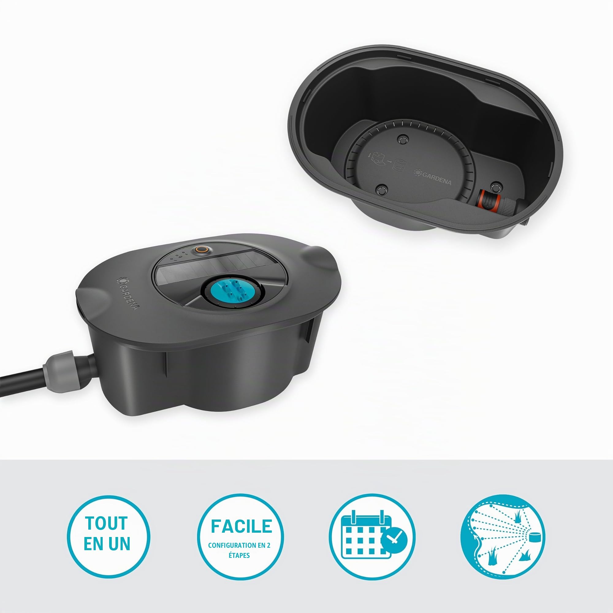 Gardena Système d'arrosage par canalisation AquaPrecise: économie d'eau, arrosage précis pour pelouses jusqu'à 320 m², commande Bluetooth, installation facile (16001-20)