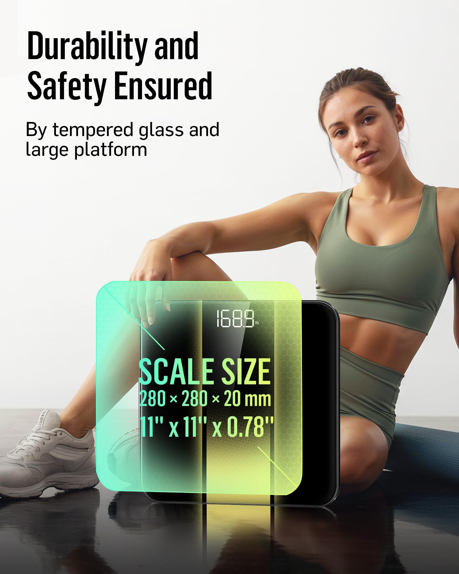 Báscula de baño digital RunStar, báscula de alta precisión, con pantalla LED retroiluminada, precisa con vidrio templado de 6 mm, 180 kg/400 lb