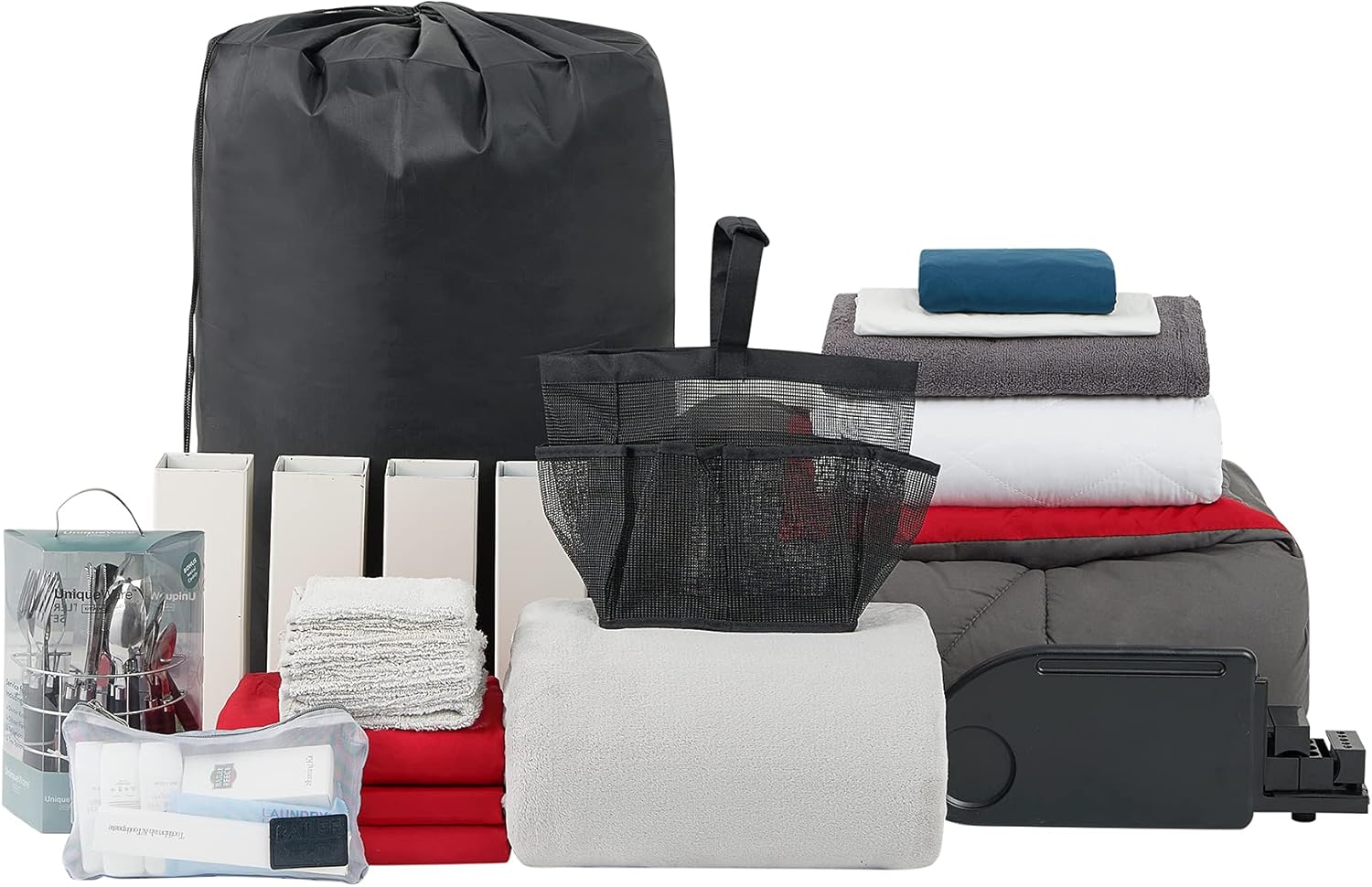 The 44-Piece College Dorm Essentials Set - Totally Complete - Granite Gray/Cherry Red Color Set