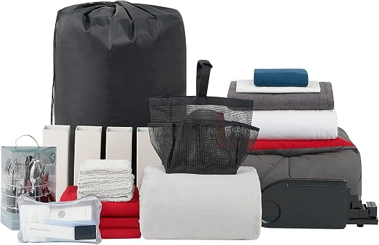 44-Piece Dorm Supplies Twin XL Bedding & Essentials Pack, Cherry Red/Gray