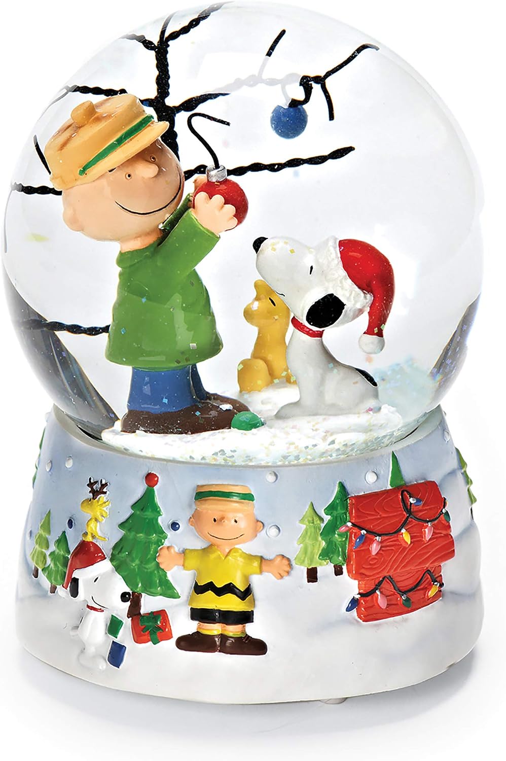 Roman Peanuts Snoopy and Charlie Brown 100mm O Christmas Tree Musical Water Globe