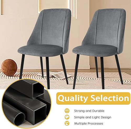 Miniatura 7 de CangLong Juego de 4 sillas de comedor, modernas sillas de comedor tapizadas, sillas de cocina de terciopelo con patas de metal, sillas laterales