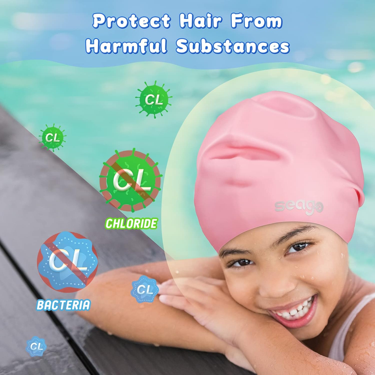 Seago Kids Swim Cap for Girls Boys Long Hair Swimming Cap for Kids 6-14 Youth Extra Large Swim Cap for Braids and Dreadlocks Waterproof Pool Silicone Bathing Swimming Caps That Keep Hair Dry : Sports & Outdoors