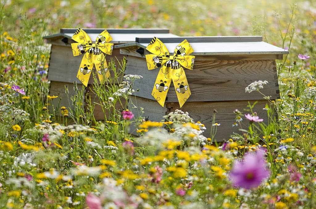 Hying 2 Rolls Bee Ribbons for Crafts Wreath Bows Gift Wrapping Bumblebees Wired Ribbon Yellow and Black Dots Ribbon for Home Birthday Party Decoration, 2.5" X 10 Yards image 5