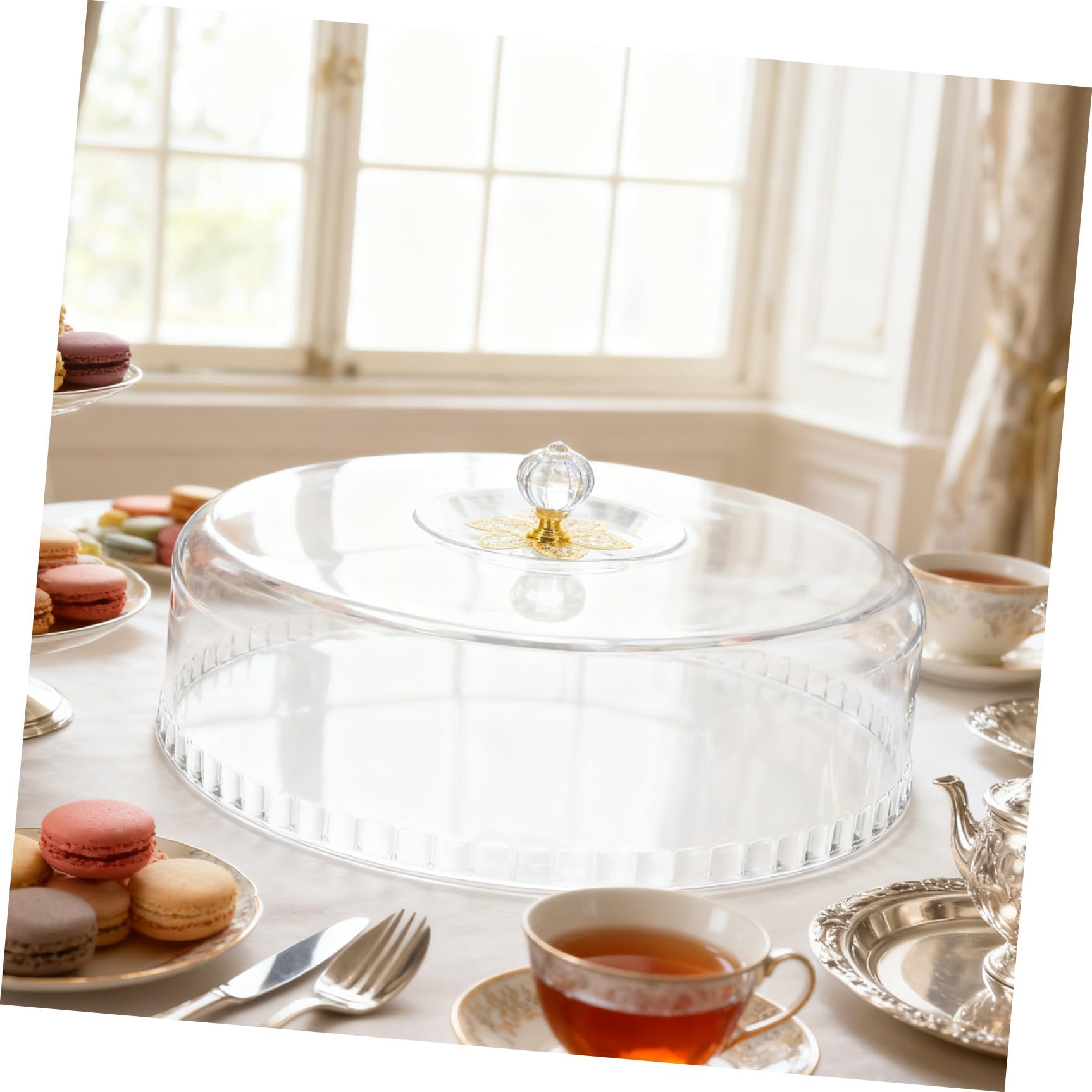 Cubierta Transparente para Alimentos Redonda 28X8 CM, Cúpula para Pastel de Plástico, Campana para Exhibir y Proteger Postres en Hogar, Fiestas y Eventos