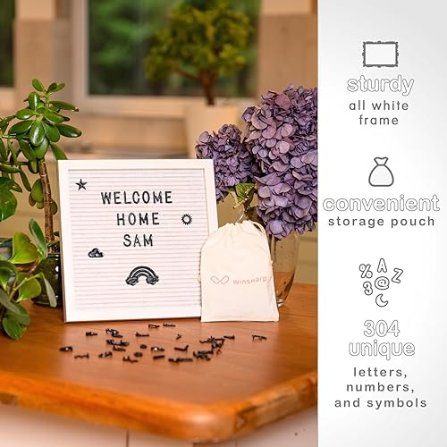 Miniatura 7 de Tablero de letras de fieltro blanco de 10 x 10 pulgadas, marco de madera blanco con letras negras, tableros de letreros intercambiables para