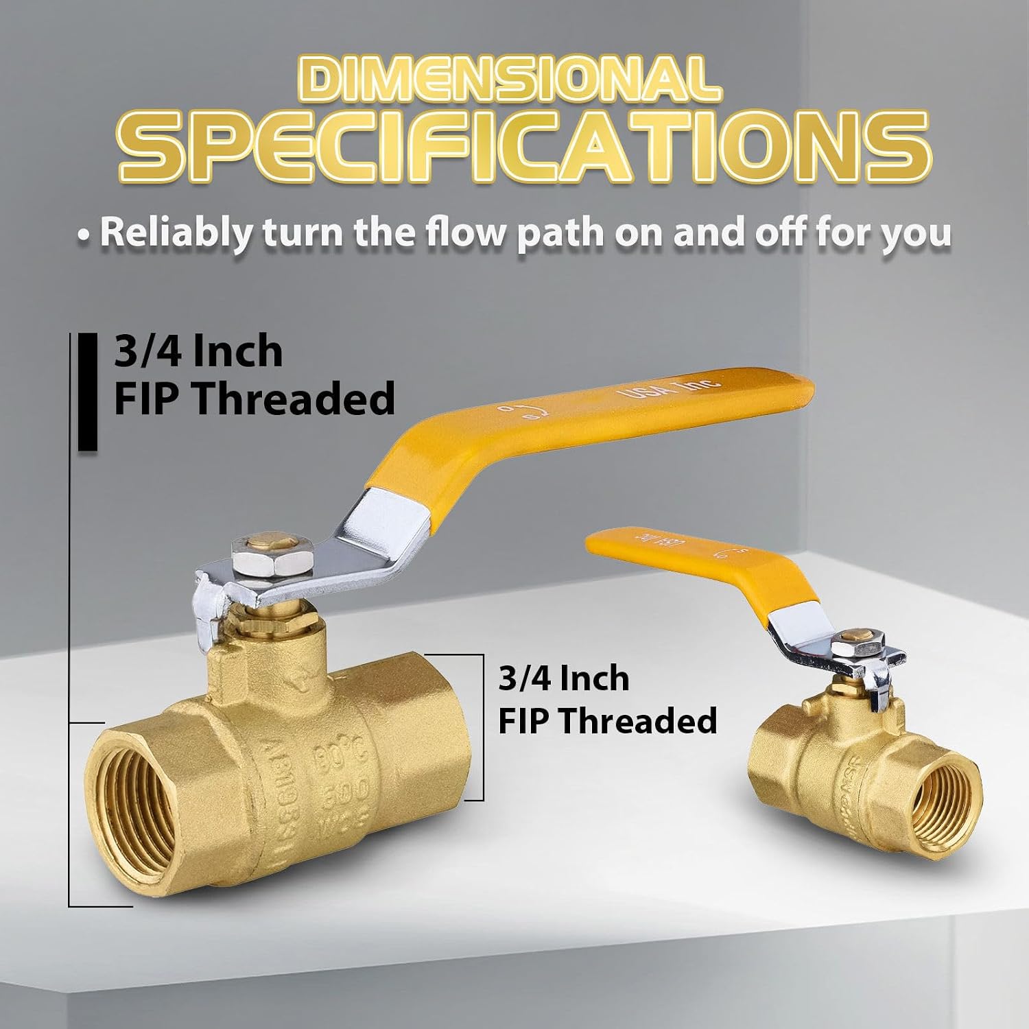 10-Pack Foskan 3/4" FNPT Heavy Duty Full Port Ball Valve with Yellow Handle, 600 WOG, Brass Shut-off Valve for Potable Water Application