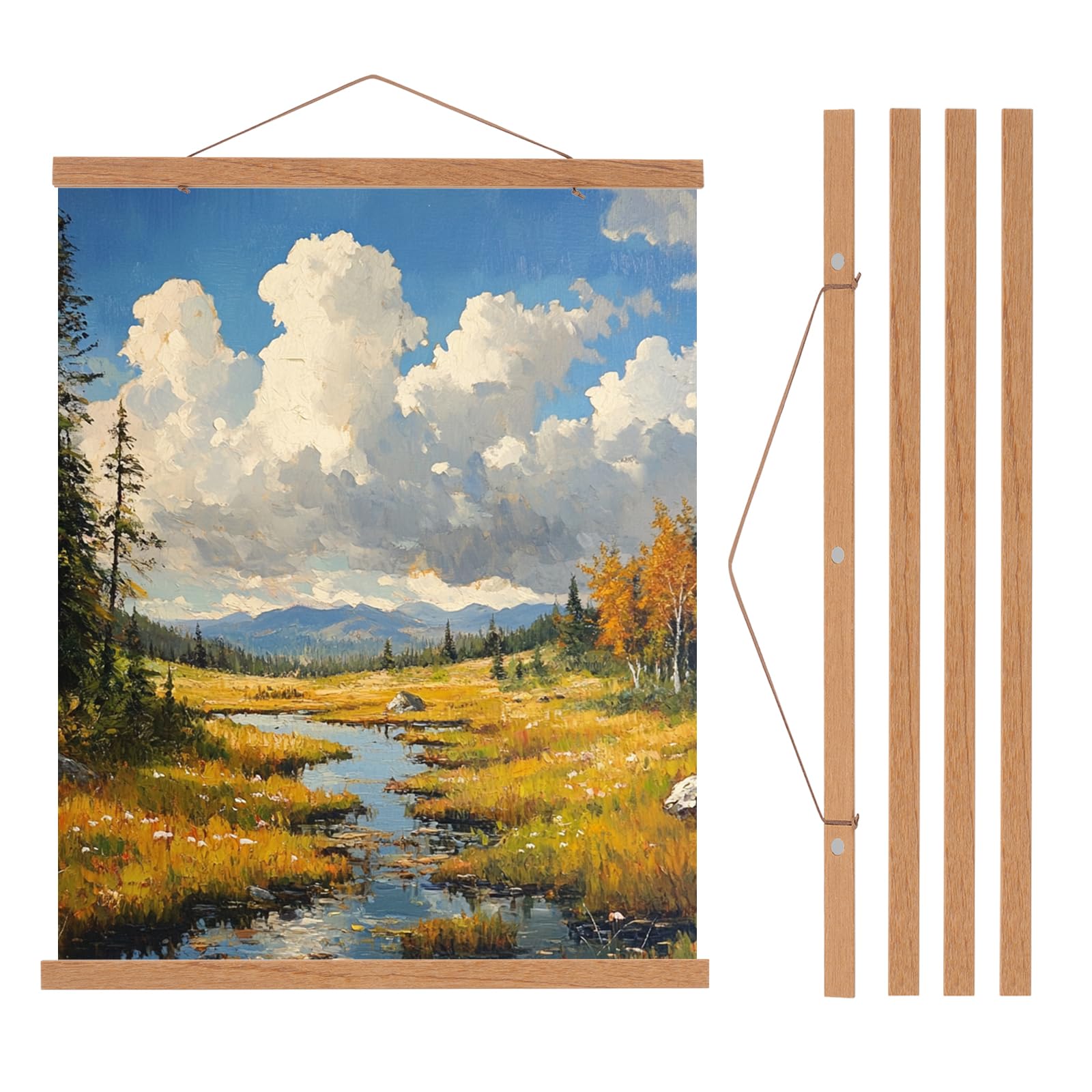 PATIKIL 2 Set Magnetic Poster Hanger Frame 20 Inch Wooden Magnet Picture Hangers Frames Wide Hanging Kit for Photos, Pictures, Artwork, Maps, Brown