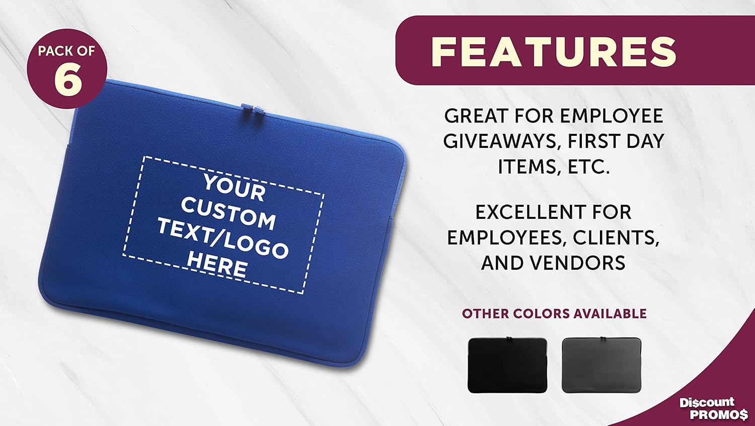 6 Santana Neoprene Laptop Sleeves Set - Customizable Text, Logo - Zipper Closure, Lightweight, Durable, Party Favor - Blue