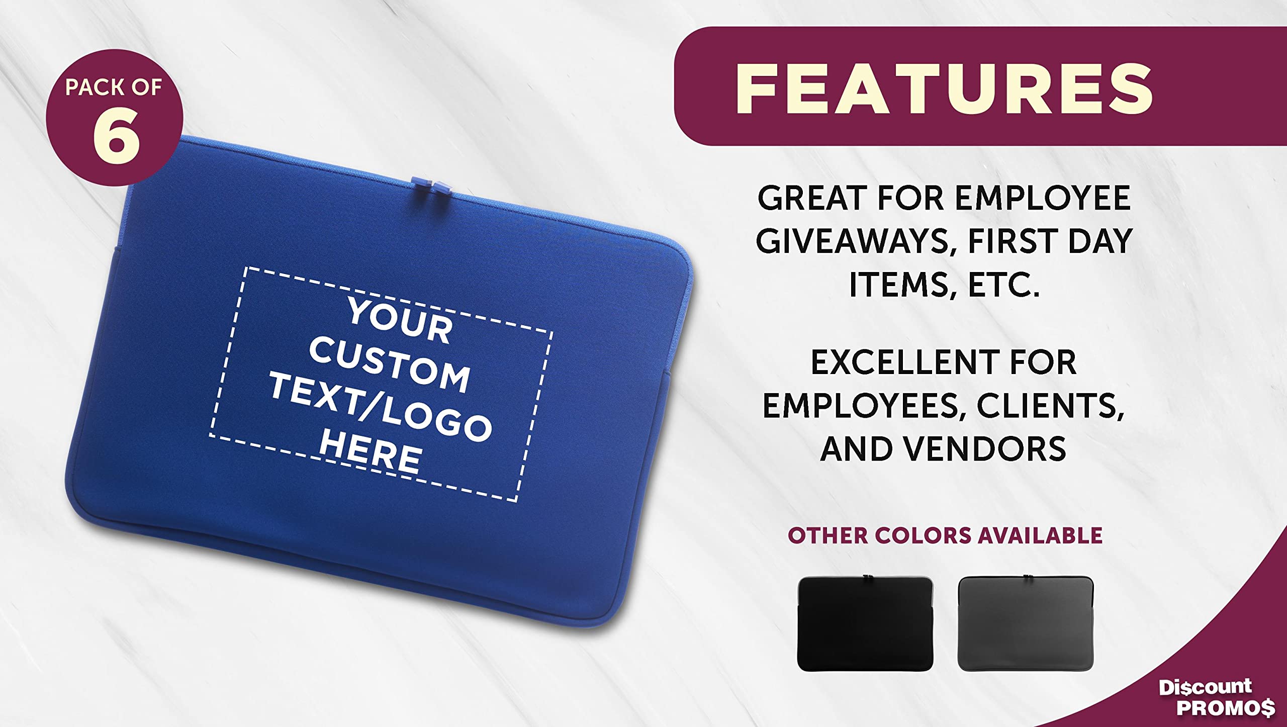 6 Santana Neoprene Laptop Sleeves Set - Customizable Text, Logo - Zipper Closure, Lightweight, Durable, Party Favor - Blue