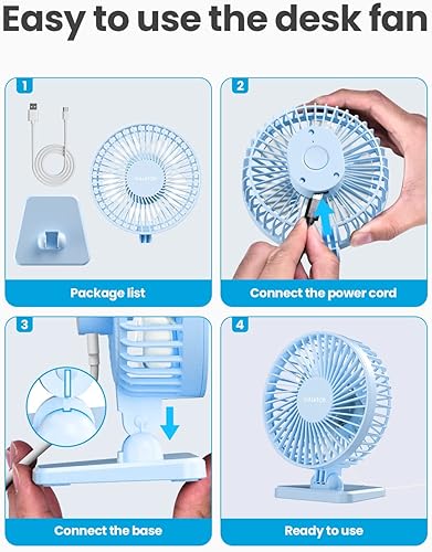 Miniatura 8 de Gaiatop Ventilador de escritorio USB, pequeño pero potente, portátil, silencioso de 3 velocidades, ventilador personal de escritorio de viento, mini