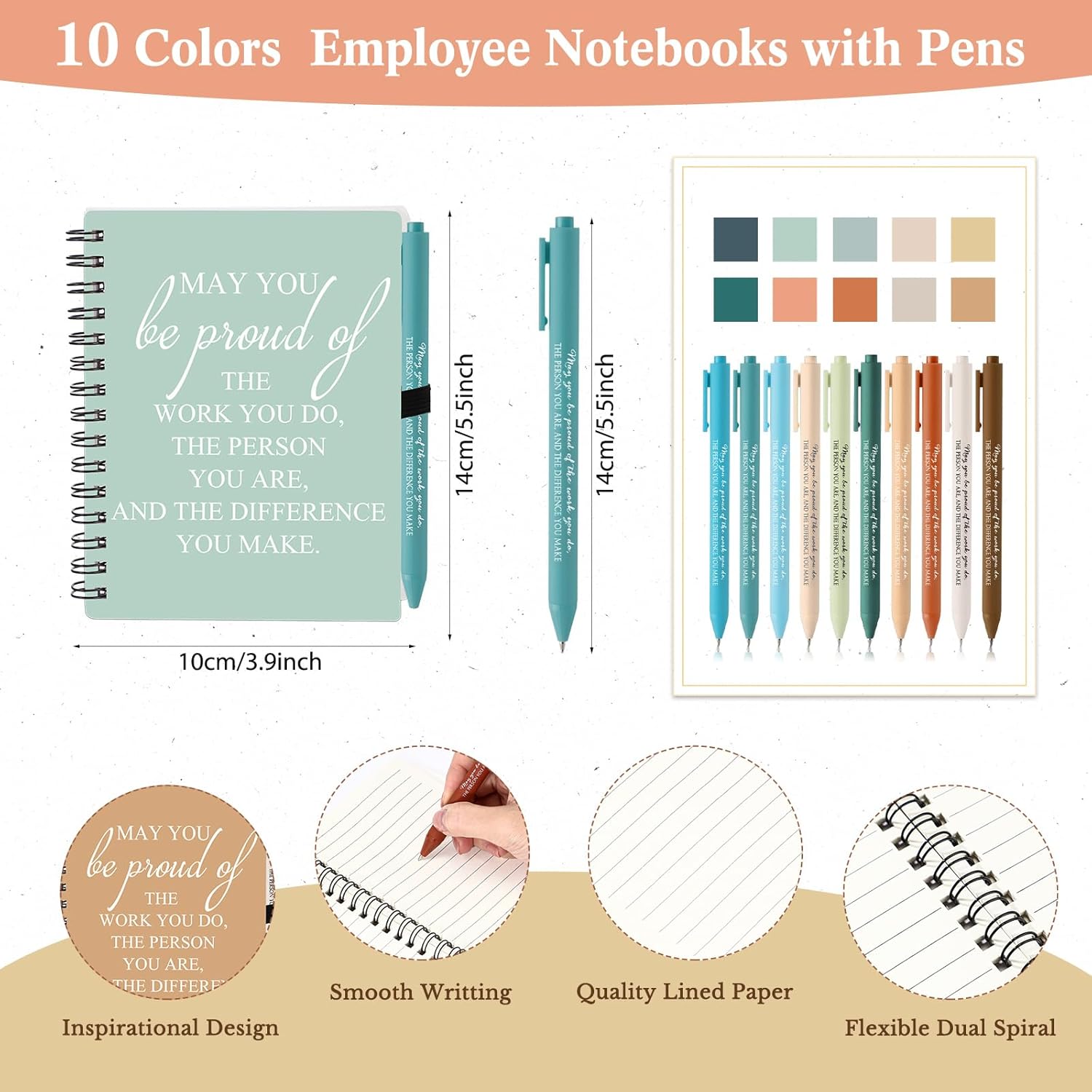 Honoson 50 Sets/100 Pcs Employee Team Appreciation Gifts May You Be Proud The Work Notebook with Ballpoint Pen Appreciation Notebooks Thank You Gifts for Staff Teacher Coworker Volunteer (Novel Color)