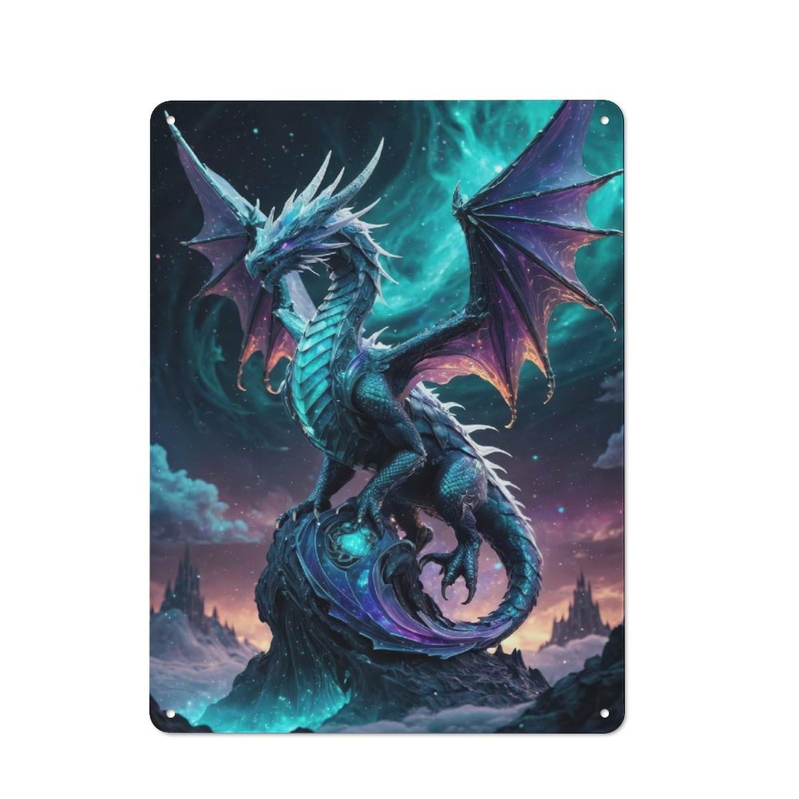 Junmoney Celestial Ice Dragon Perched On Astral Peak Tin Wall Plaque 40X30cm With For Home Office Or Studio, For Home Office Decor Fans