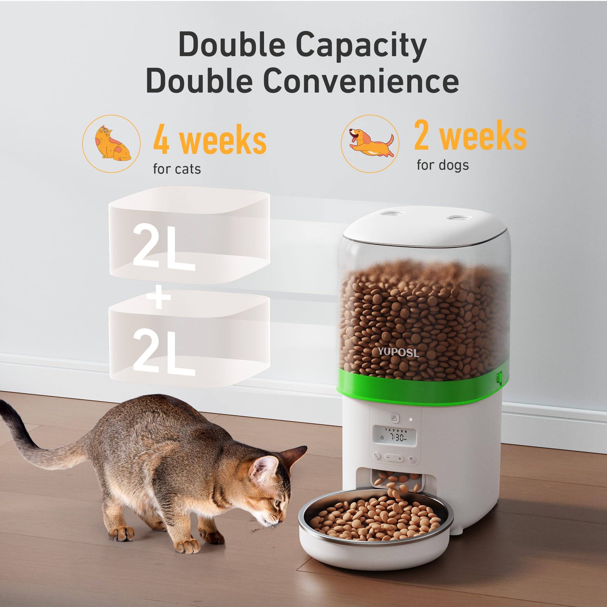 Automatic Cat Feeder - 4L Timed Auto Pet Feeder for Cat and Dog with Dry Food Dispenser, 180-day Battery Life, 1-6 Meals Per Day, 1-16 Portion, Desiccant Bag Keeps Food Fresh view 2