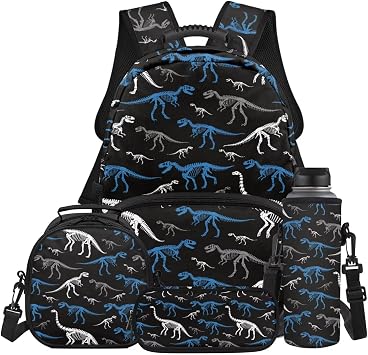 Doojoayie Dinosaur Bookbag and Lunch Box Set For Boys 4 Pcs 17 inch Boys Backpack 6-8 Adjustable Straps School Year Essentials Keep Organized