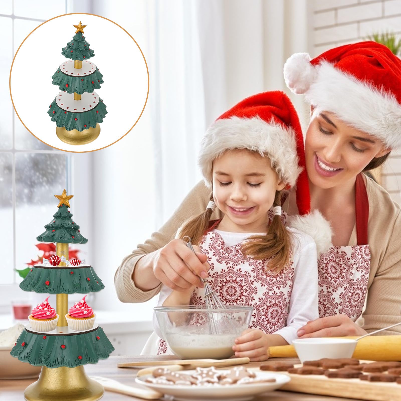 BESPORTBLE Présentoir à Cupcakes Sapin de Noël à Deux Niveaux en Résine
